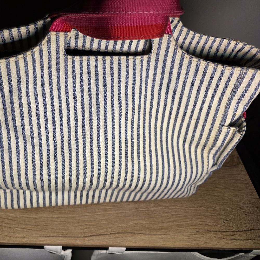 Kate Spade NY Navy and White Striped Tote with Red And Orange Accents. Nautical - Picture 4 of 10